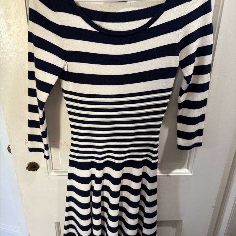 Milly Navy and White Striped Long Sleeve Dress